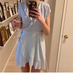 Aritizia Sunday Best Ruffle Wrap Dress light blue size 2